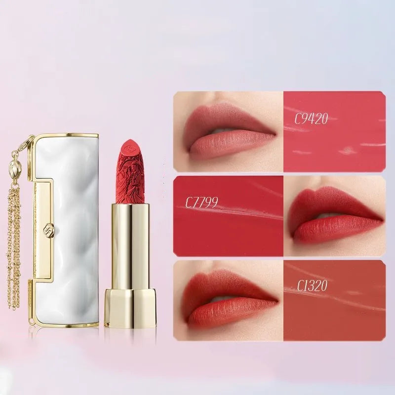 Florasis Love Lock Lipstick Intricate Engraving,Velvet Matte Finish, Brightening Red Shades,Romantic Gift for Girlfriend